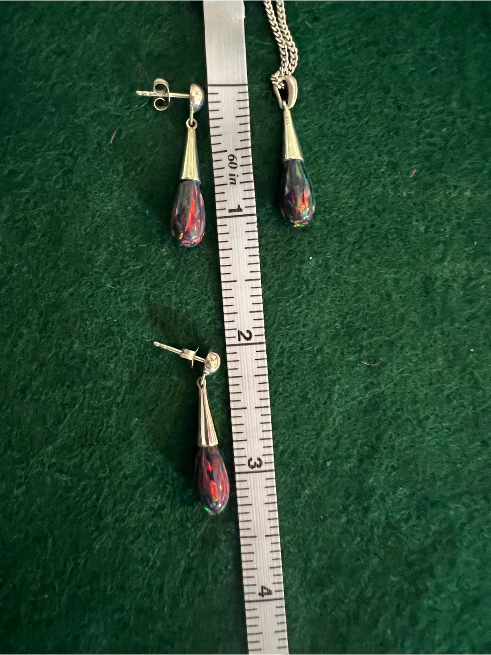 Sterling Silver Black Opal Teardrop Necklace & Earrings Set - Picture 9 of 11